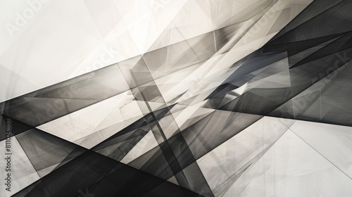 An abstract painting featuring bold black and white lines intersecting and overlapping on a canvas.