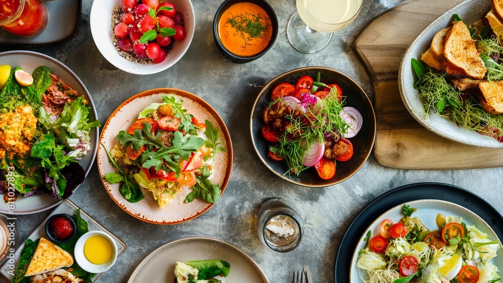 Variety healthy salad on a top view. Variety healthy salad on a top view.