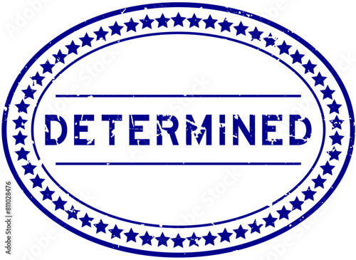 Grunge blue determined word oval rubber seal stamp on white background
