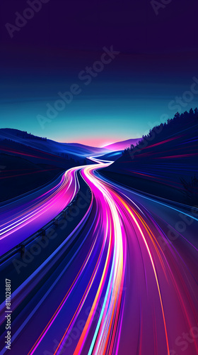 Night race in neon colors, flat design vector art style illustration