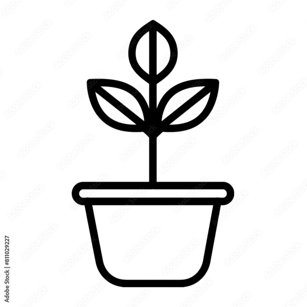 plant in a pot in bold black lines on transparent background, isolated ...