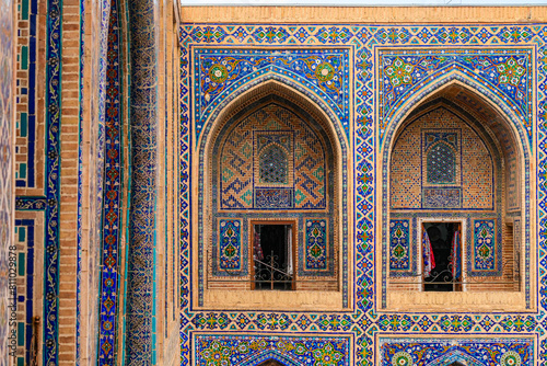 Cells of the Ulugh Beg Madrasah on the Registan Square in Samarkand, Uzbekistan