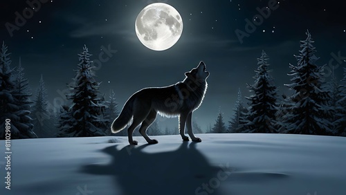 A winter land like a Narnia chronical wolf howling  photo
