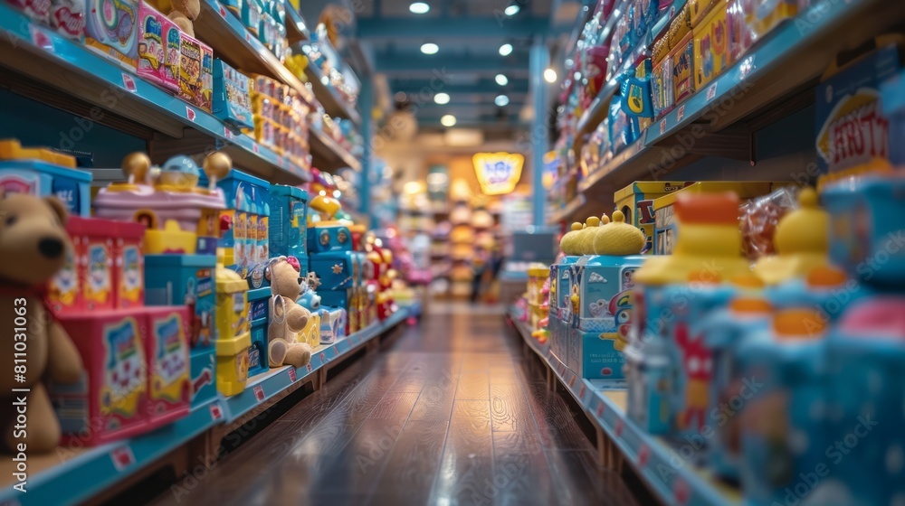 Obraz premium Defocused Blurred Background of Toys Store Interior