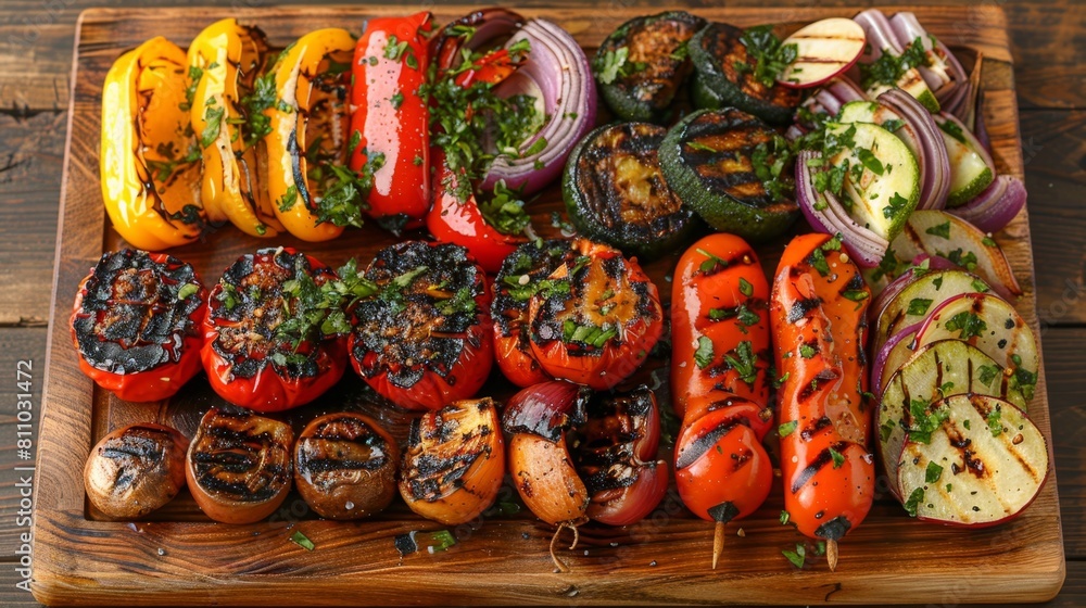 grilled vegetable platter, assortment of perfectly charred grilled veggies, bursting with smoky flavors, a tasty and nutritious option for a light summer dinner