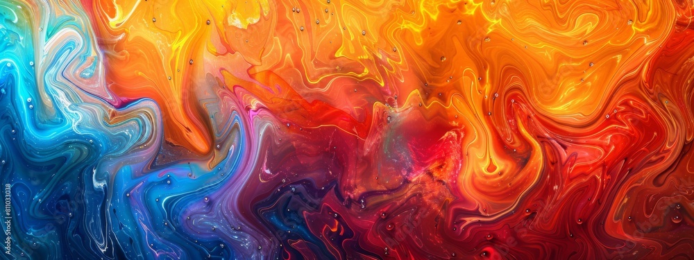 A close-up view of swirling multicolored paint creating an abstract and vibrant art piece. A close-up view of swirling multicolored paint creating an abstract and vibrant art piece.