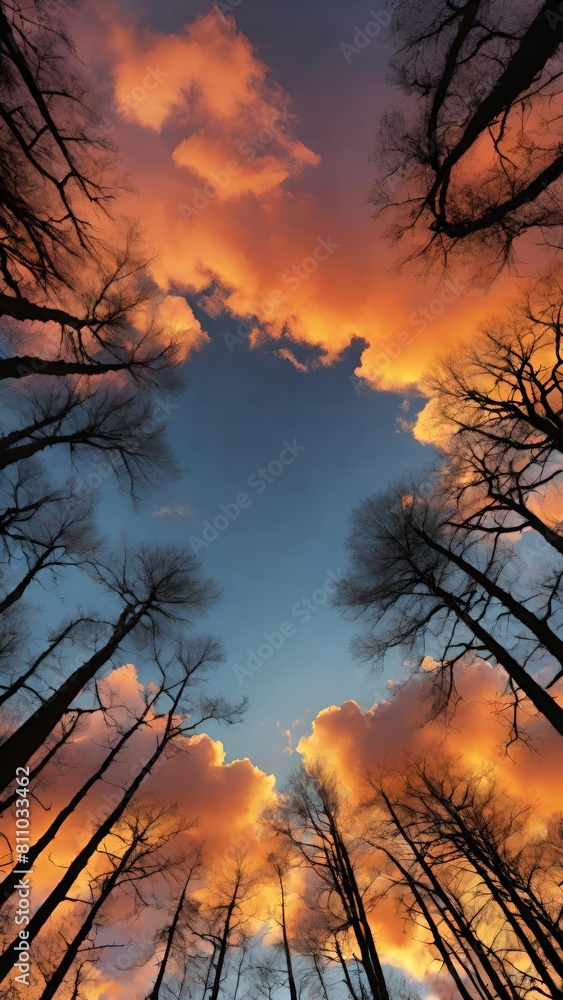 illustration of a sunset in backlight, natural panorama