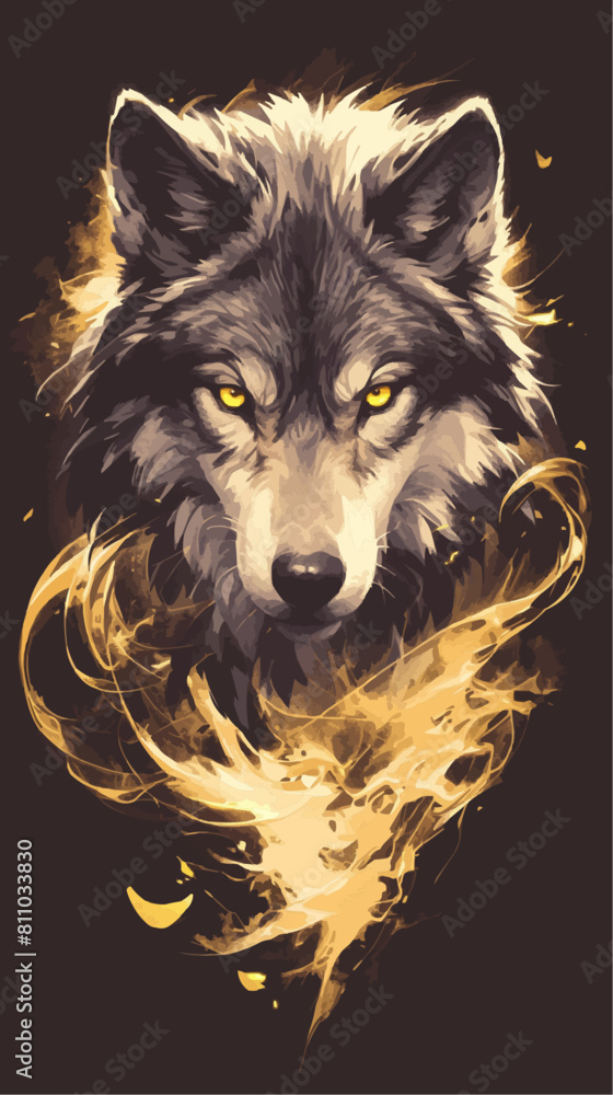 Luminous Wolf: Fiery Power Tattoo Design Luminous Wolf: Fiery Power Tattoo Design