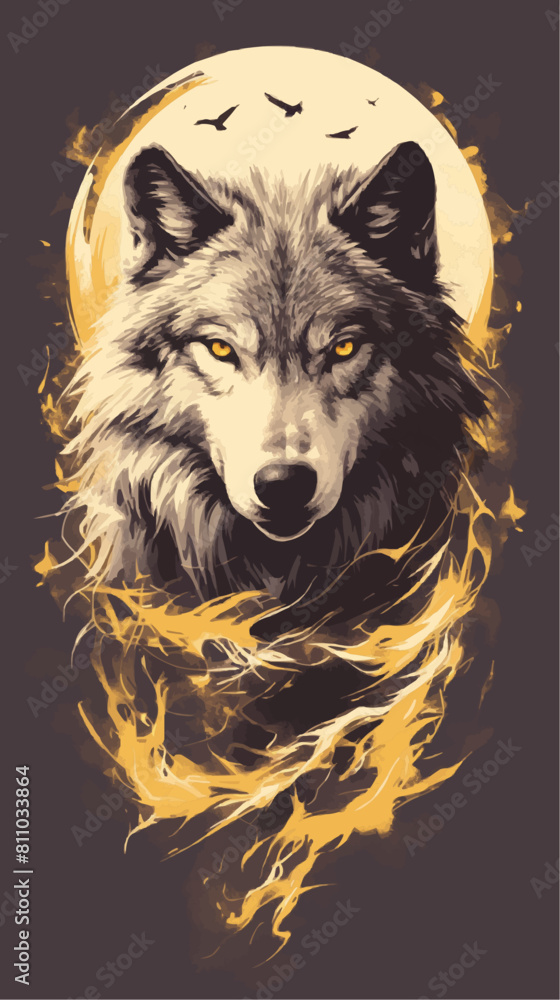 Luminous Wolf: Fiery Power Tattoo Design Luminous Wolf: Fiery Power Tattoo Design