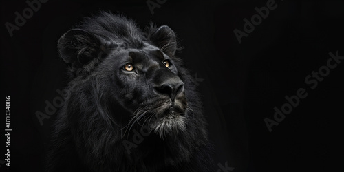 Sleek Panther: Black Lion on Black Background
Image of a sleek lion against a black backdrop
