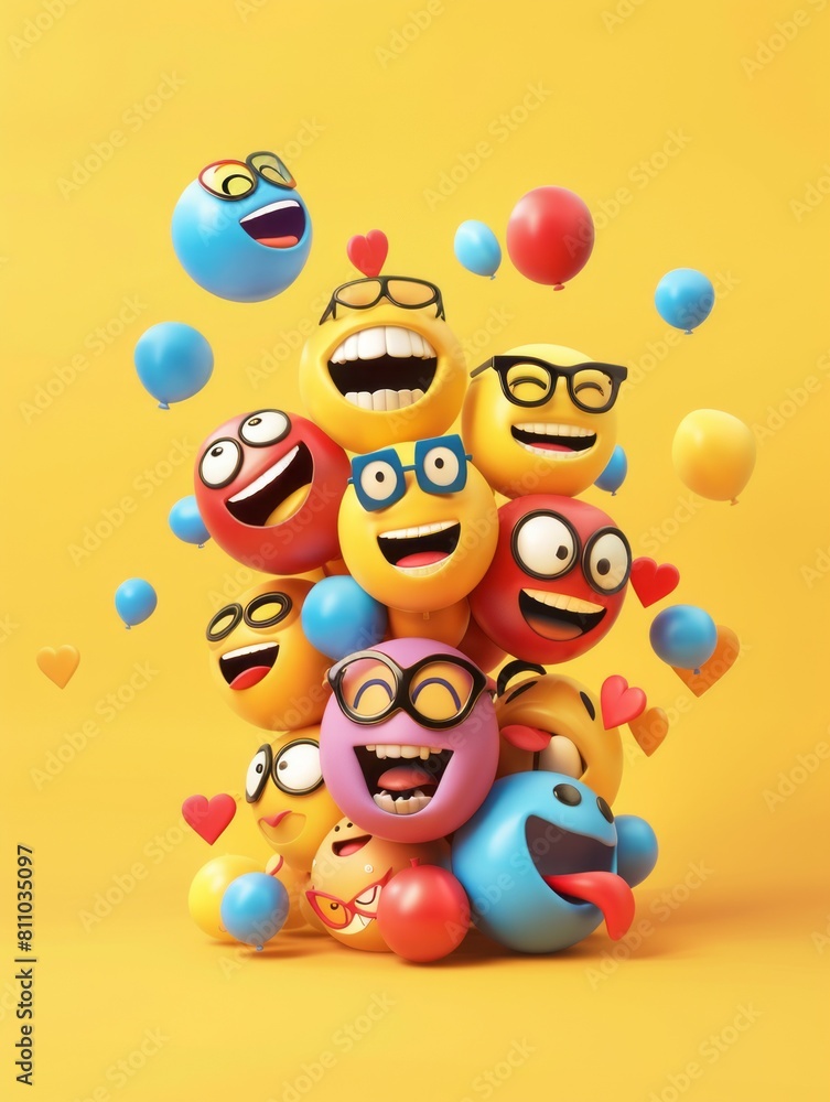 Fototapeta premium Floating Happy Emojis on a Yellow Background
