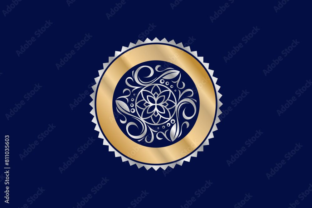 Fototapeta premium Beauty spa logo design botanical floral pattern mandala label golden luxury illustration rounded frame.