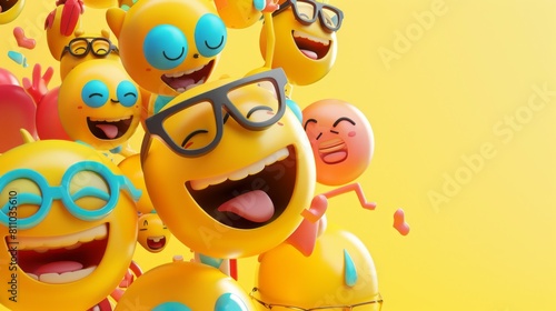 Floating Happy Emojis on a Yellow Background