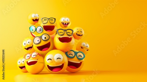 Floating Happy Emojis on a Yellow Background photo