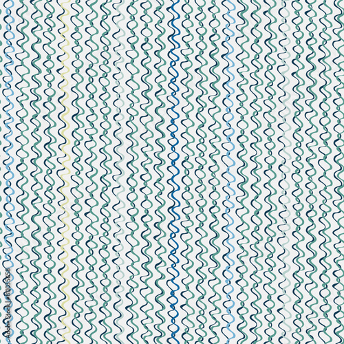 Seamless repeating pattern with hand drawn wavy lines on blue background for surface design and other design projects
