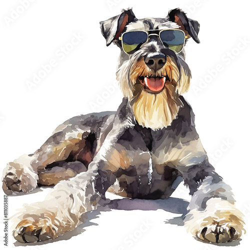Smiling Standard Schnauzer With Sun Glasses In