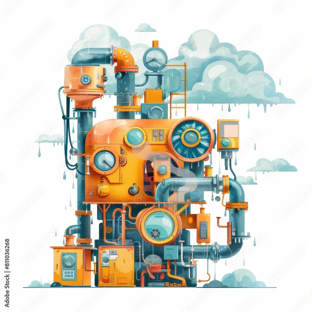 Fototapeta premium A large, orange industrial machine with a clock on it