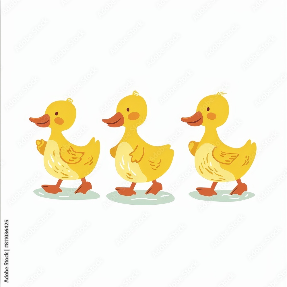Three ducks walking in a line