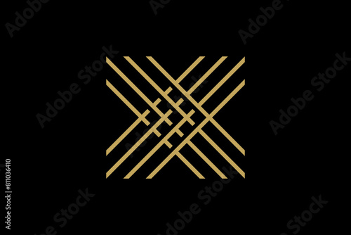 Abstract logo design with the initial letter X, with a luxurious gold abstract striped style.