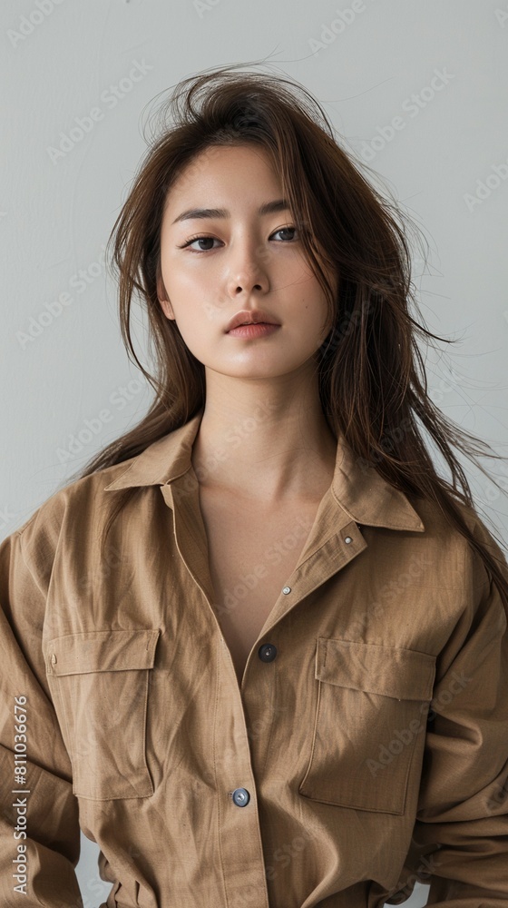 30 year old korean woman standing, simple style 30 year old korean woman standing, simple style