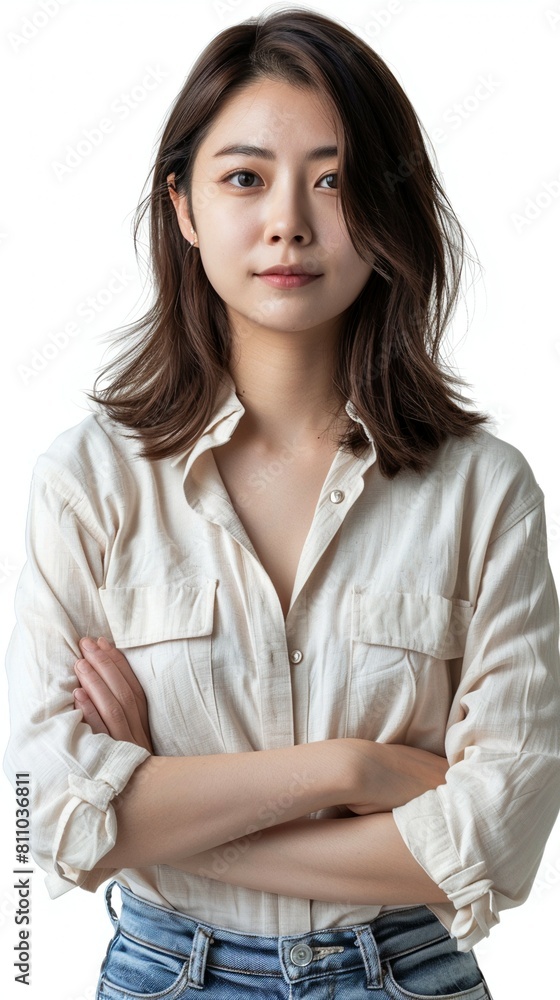 30 year old korean woman standing, simple style 30 year old korean woman standing, simple style