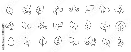 Leaf line icon set. Collection of vector symbol in trendy flat style on white background. Leaf sings for design.