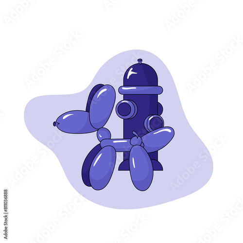 Balloon Dog Vector Illustration Pee On A Fire Hydrant