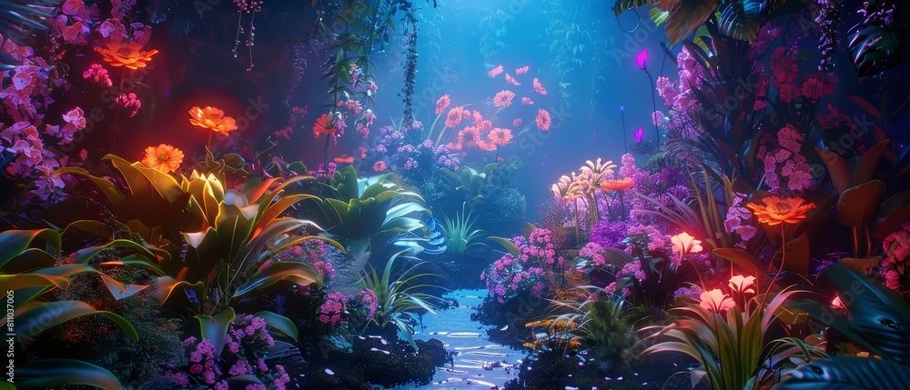 Neon color of a futuristic botanical garden Neon color of a futuristic botanical garden