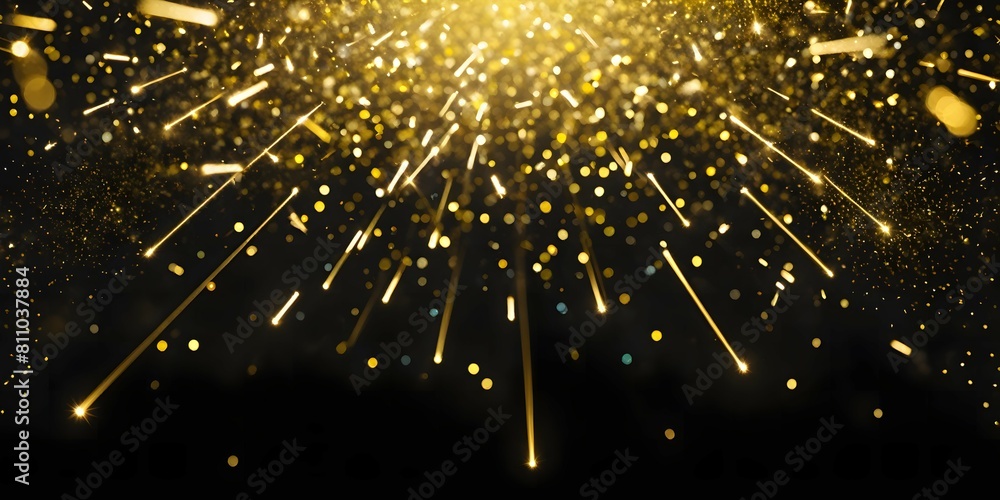 Fototapeta premium golden glowing particles, close up bokep hyper realistic, on black background_02