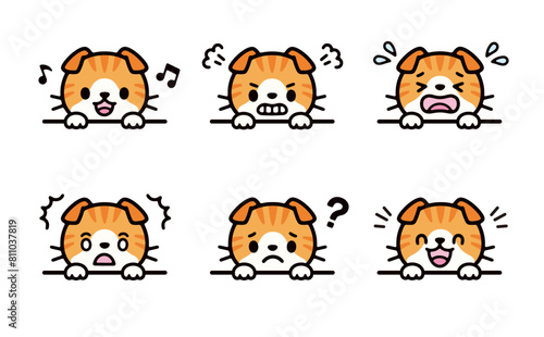 Illustration set of various expressions of a cute cat with its paws out