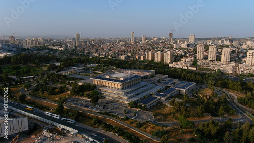 Israel parliament (Knesset), aerial view Drone view from the capital of Israel parliament, Jerusalem, 2022, Israel 