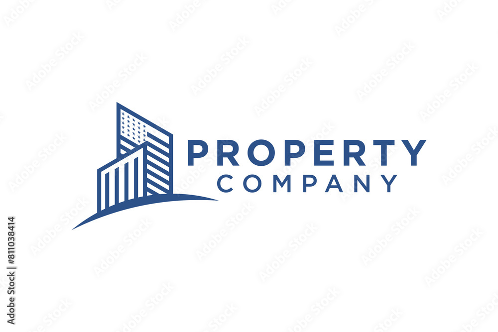 Real estate property business logo design with vector shape illustration of a skyscraper