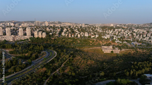  Jerusalem center Aerial view at sunset, IsraelRassco Givat Havradim neighborhood ,Jerusalem center, aerial