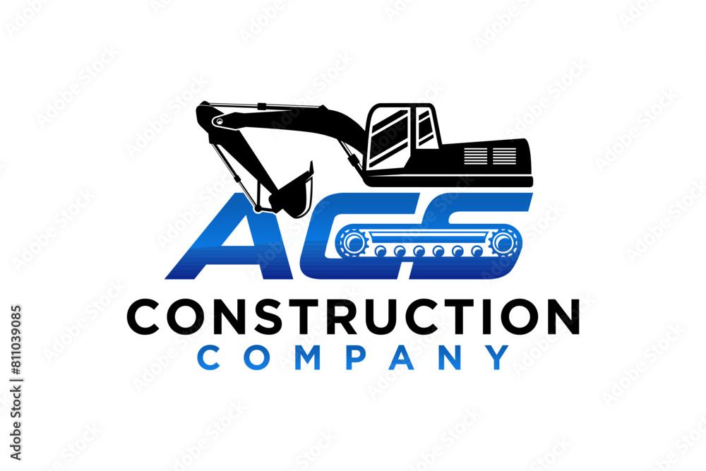 Logo design of an excavator at a construction site with the initials letters ACS Logo design of an excavator at a construction site with the initials letters ACS