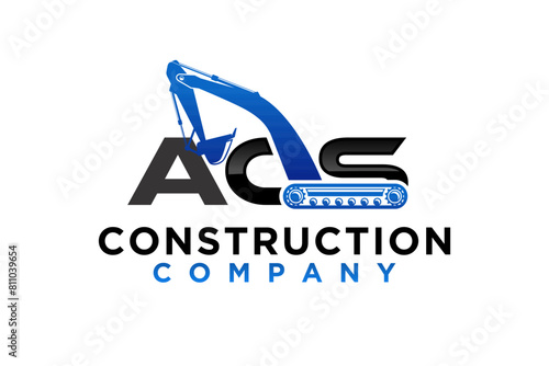 Logo design of an excavator at a construction site with the initials letters ACS