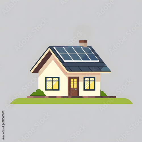 Simple flat illustration of a photovoltaic system on a small house photo