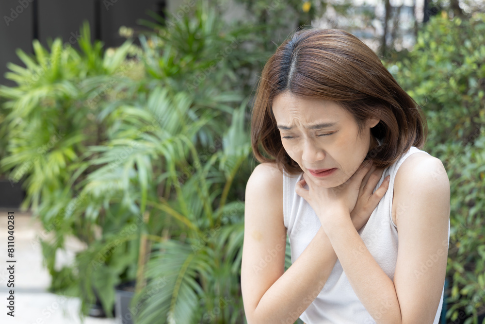 sick woman coughing or choking with sickness or flu infection sick woman coughing or choking with sickness or flu infection