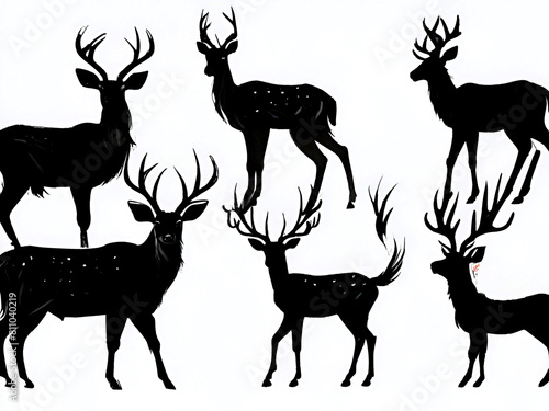 Deer black silhouettes vector set. Herbivorous hoofed spotted forest species elegant nature symbol free creature animal  illustrations isolated 