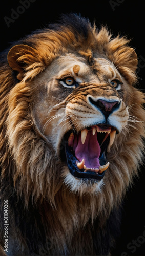 Regal Roar  Lion s Ferocious Call on a Black Background