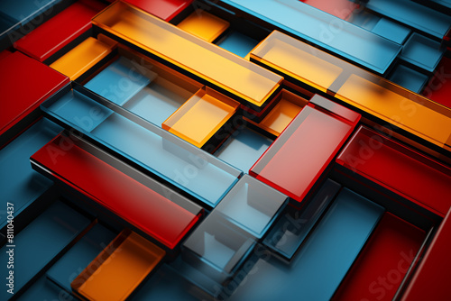 Abstract background with colorful glass boxes in red, blue and orange colors. Modern geometric design for business presentation or technology concept. 