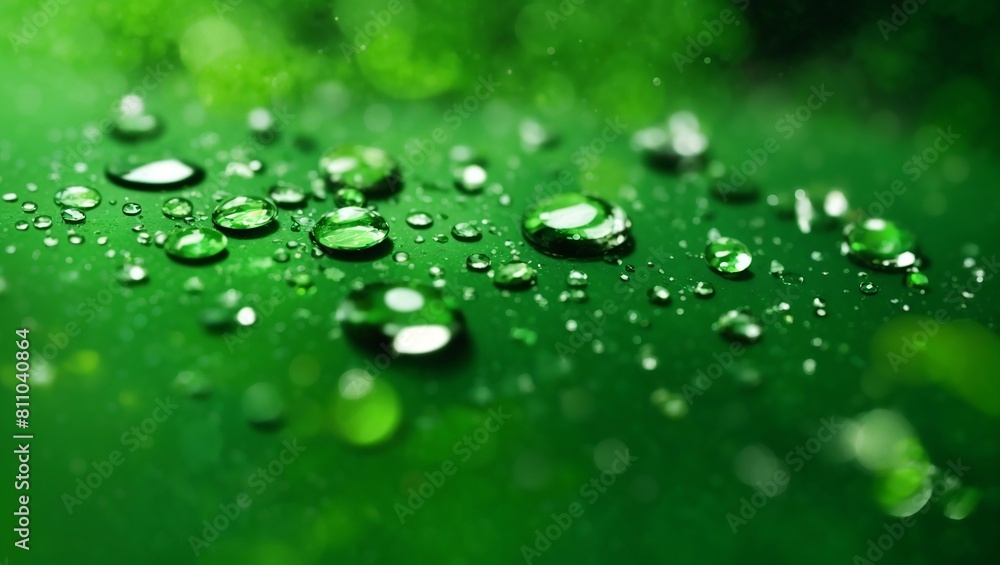 Realistic water droplets on green background design wallpaper Realistic water droplets on green background design wallpaper