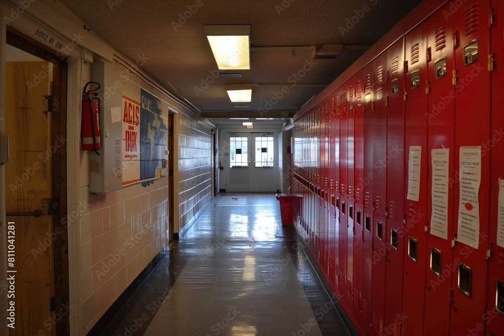 Empty school hallway with lockers Empty school hallway with lockers