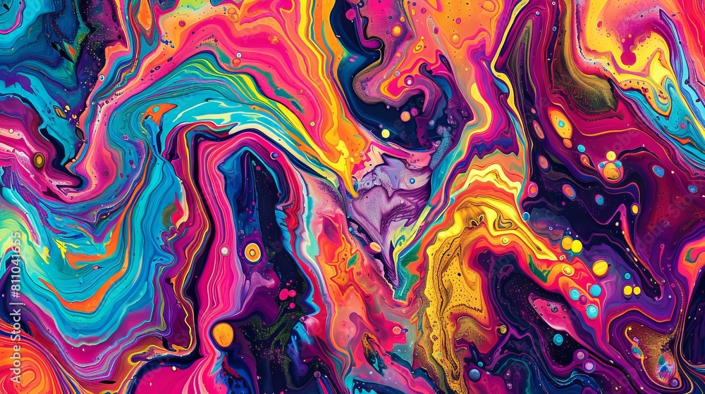 A psychedelic landscape filled with swirling patterns of vivid colors reminiscent of a tie-dye design.