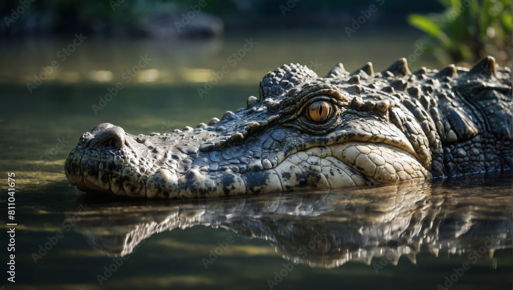 River Guardian, Crocodile Resting in its Aquatic Environment River Guardian, Crocodile Resting in its Aquatic Environment