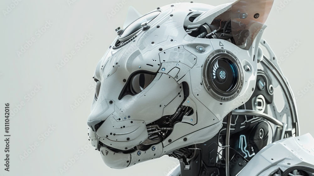 Close-up of a black cat in a robot costume on the street. Futuristic cat. Close-up of a black cat in a robot costume on the street. Futuristic cat.