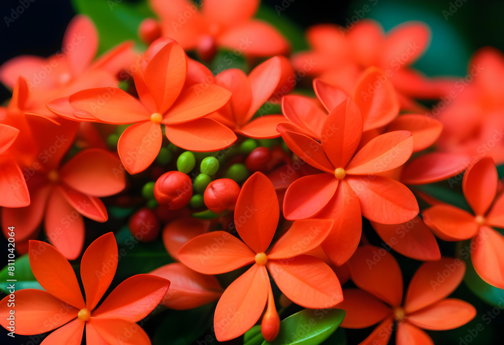 A red West Indian Jasmine flower on a dark background