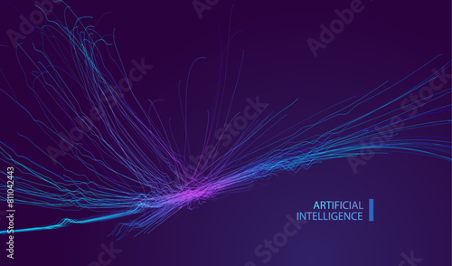 Technology banner blue purple background with digital lines technology light effect. Innovation  internet network in futuristic style. Ai big data illustration vector.