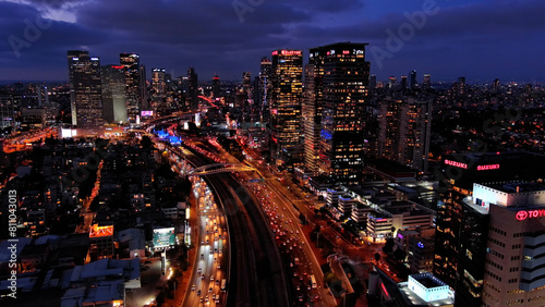 Wallpaper Mural Tel aviv city skyscarpes and traffic at night, Aerial
Drone view from Tel aviv,June,26, 2023, 4K
 Torontodigital.ca