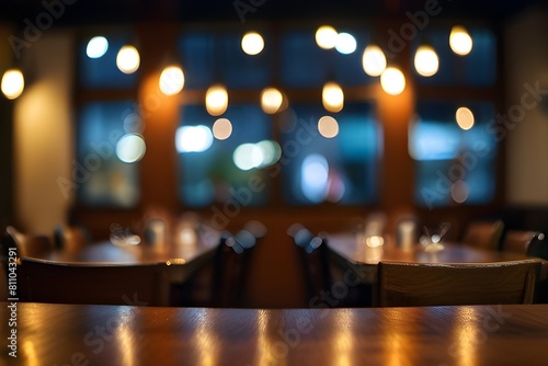 Blurred background of the restaurant with bokeh lights Generative AI 