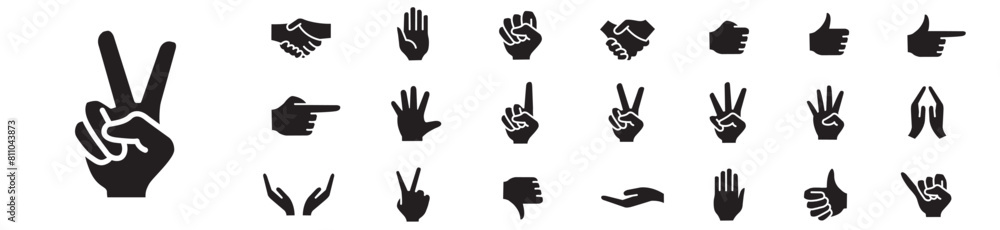 Hand gesture icon set. Editable stroke icons collection illustration vector. Hand gesture icon set. Editable stroke icons collection illustration vector.